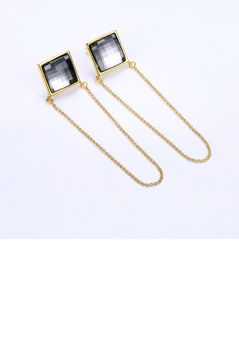 925 Sterling Silver Plated Gold Gray Austrian Element Crystal Tassel Earrings