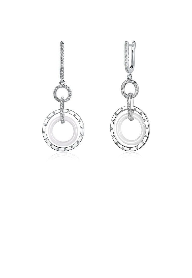 925 Sterling Silver Circle Earrings with White Austrian Element Crystal
