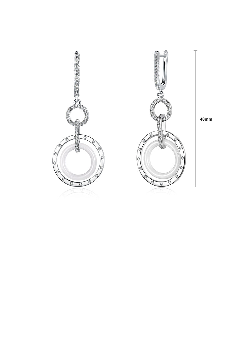 925 Sterling Silver Circle Earrings with White Austrian Element Crystal