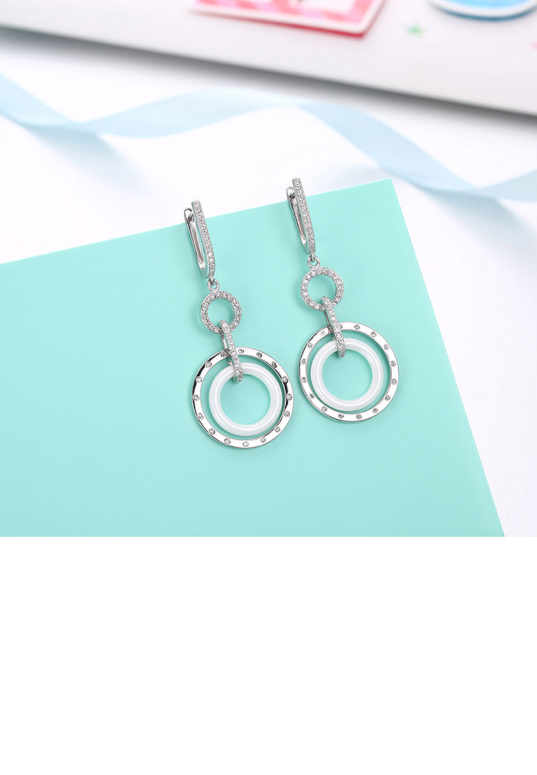 925 Sterling Silver Circle Earrings with White Austrian Element Crystal
