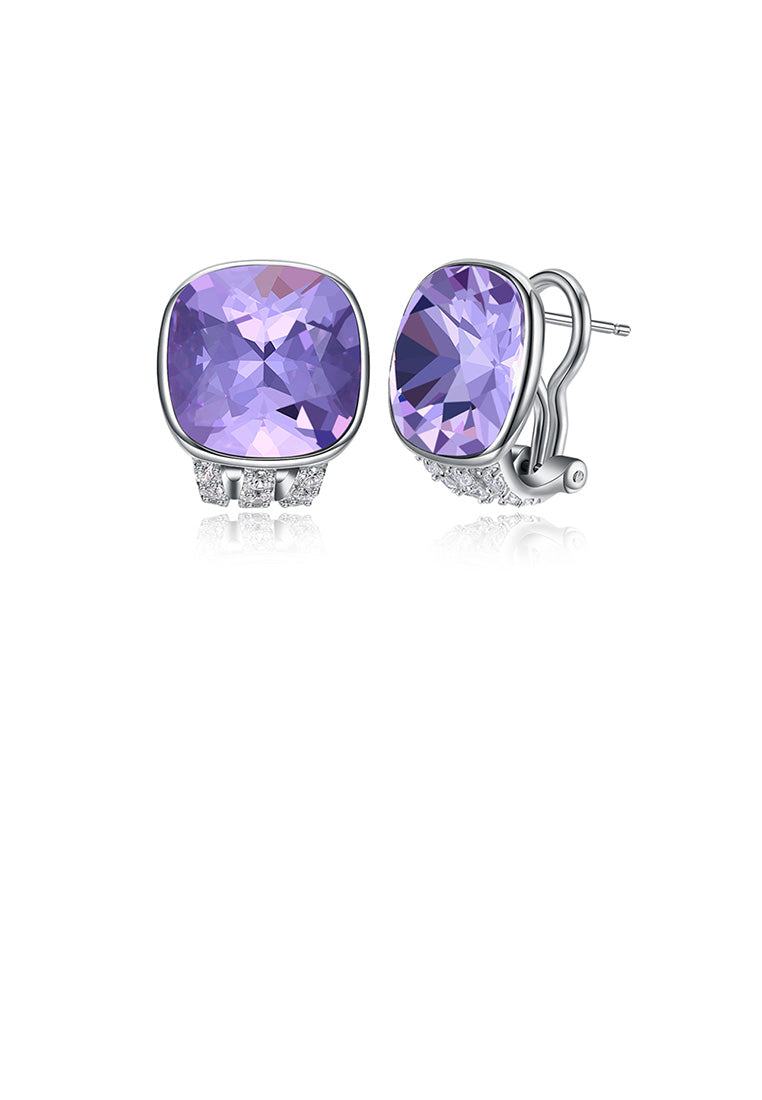 925 Sterling Silver Fashion Elegant Geometric Square Purple Austrian Element Crystal Earrings