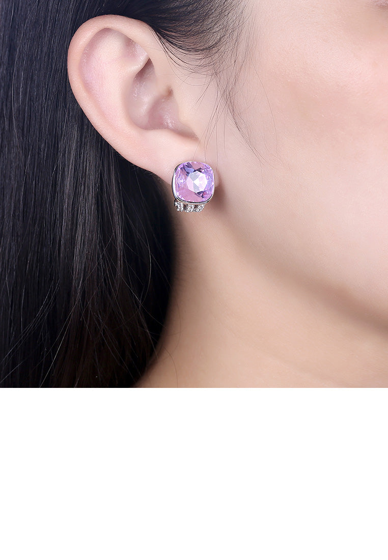 925 Sterling Silver Fashion Elegant Geometric Square Purple Austrian Element Crystal Earrings