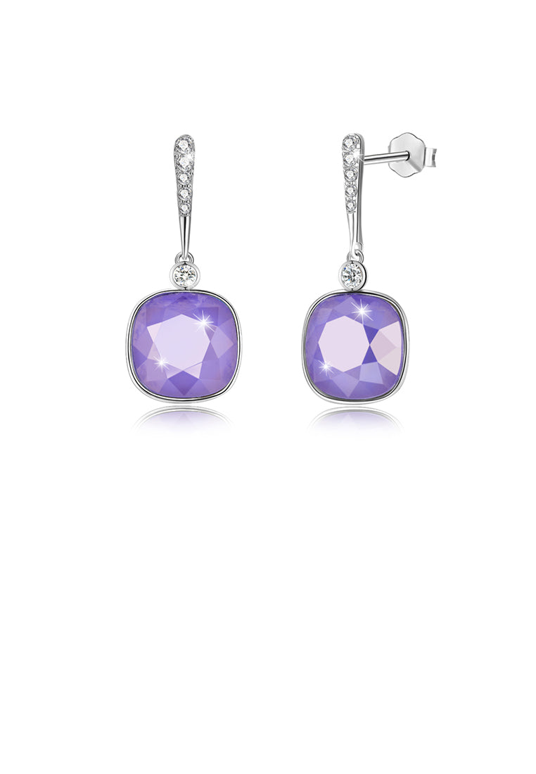 925 Sterling Silver Elegant Fashion Simple Sparkling Purple Austrian element Crystal Earrings