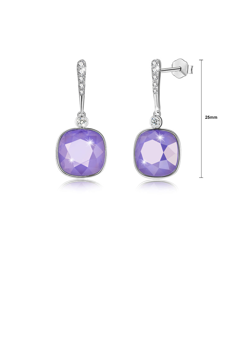 925 Sterling Silver Elegant Fashion Simple Sparkling Purple Austrian element Crystal Earrings