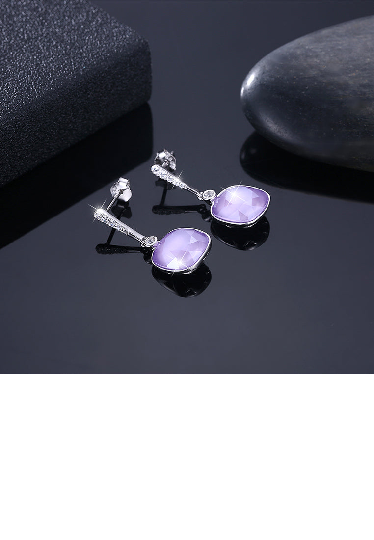 925 Sterling Silver Elegant Fashion Simple Sparkling Purple Austrian element Crystal Earrings