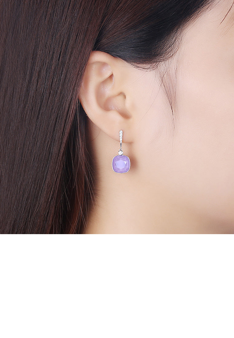 925 Sterling Silver Elegant Fashion Simple Sparkling Purple Austrian element Crystal Earrings