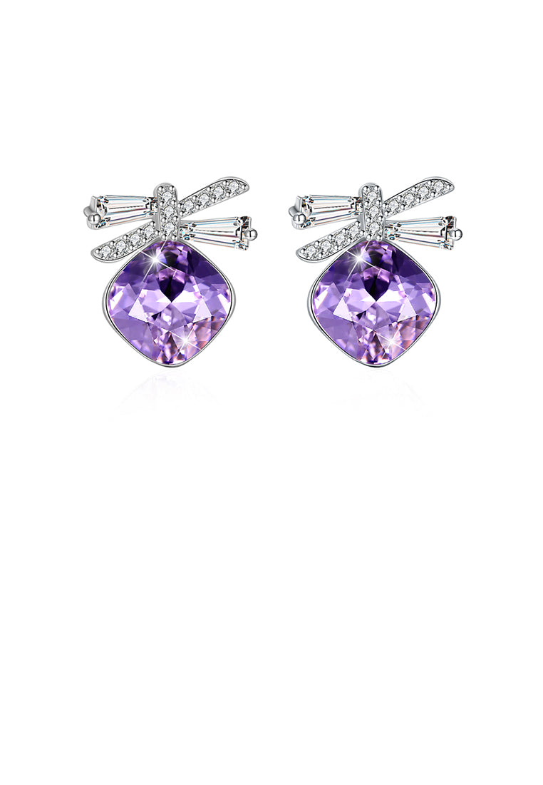 925 Sterling Silve Sparkling Elegant Noble Romantic Sweet Fantasy Light Purple Butterfly Earrings with Austrian Element Crystal