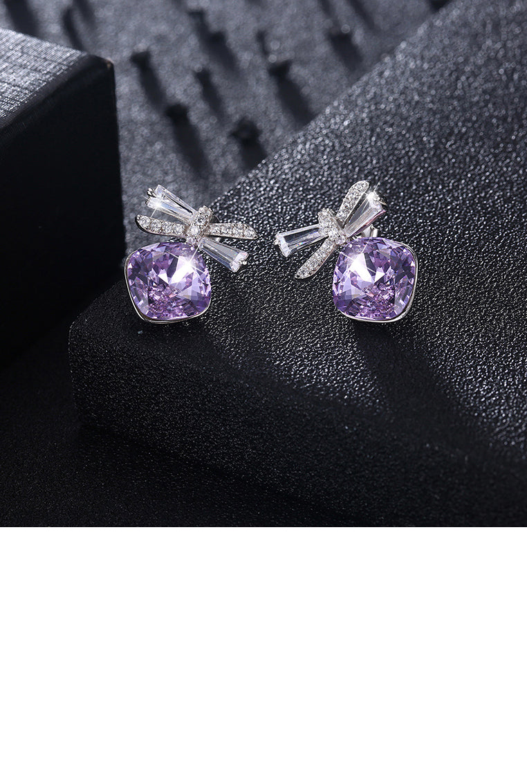 925 Sterling Silve Sparkling Elegant Noble Romantic Sweet Fantasy Light Purple Butterfly Earrings with Austrian Element Crystal