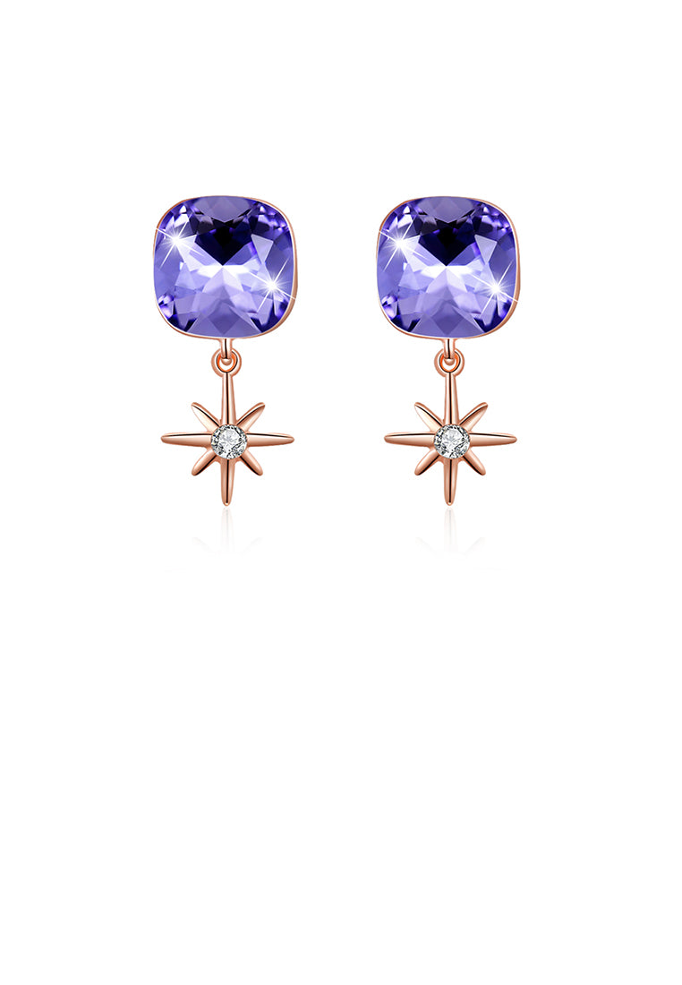 925 Sterling Silver Fashion Elegant Star and Geometric Sqaure Earrings with Purple Austrian Element Crystal