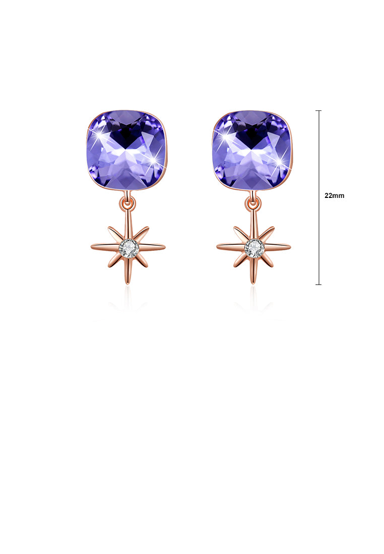 925 Sterling Silver Fashion Elegant Star and Geometric Sqaure Earrings with Purple Austrian Element Crystal