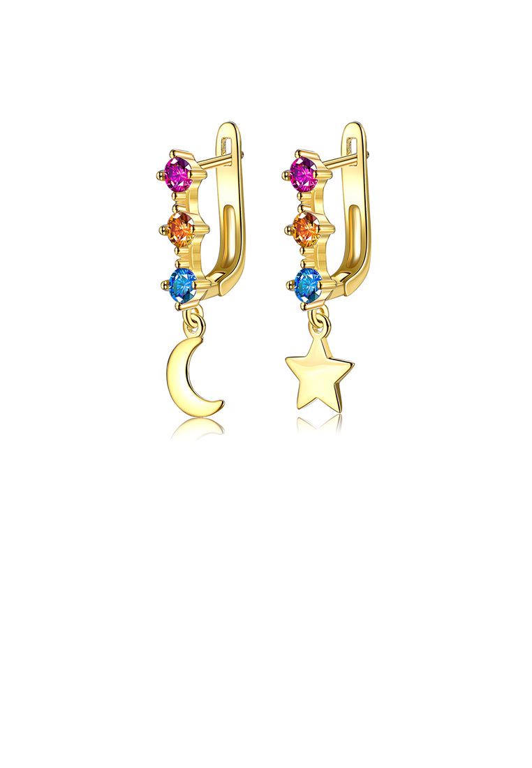 Fashion Simple Plated Gold Moon Star Earrings with Cubic Zirconia - Luxurious Look