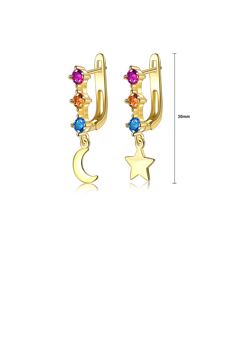 Fashion Simple Plated Gold Moon Star Earrings with Cubic Zirconia - Luxurious Look