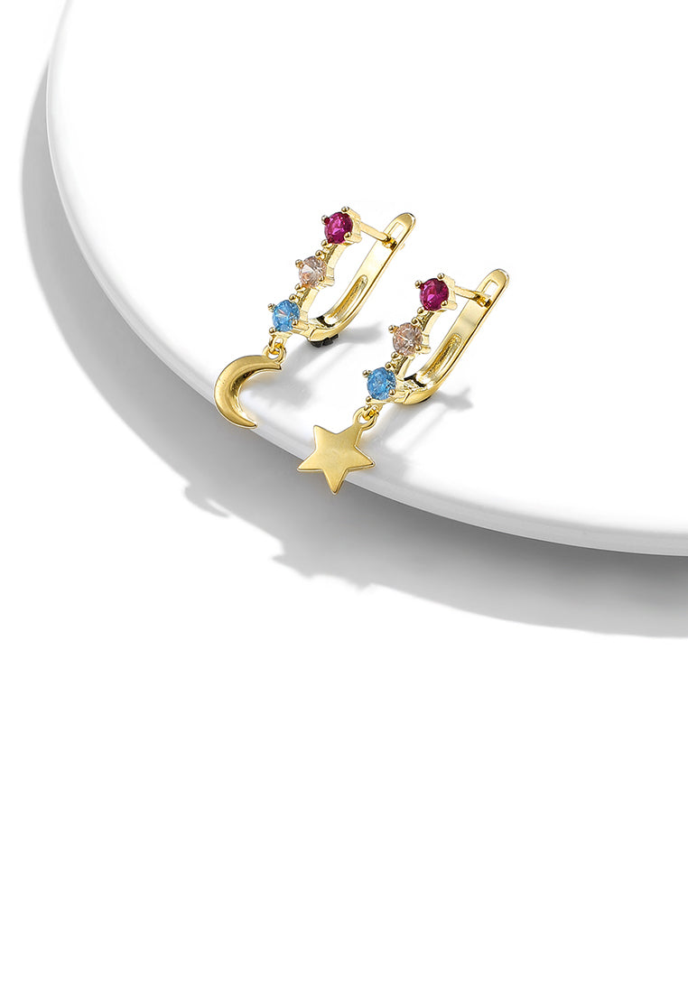 Fashion Simple Plated Gold Moon Star Earrings with Cubic Zirconia - Luxurious Look