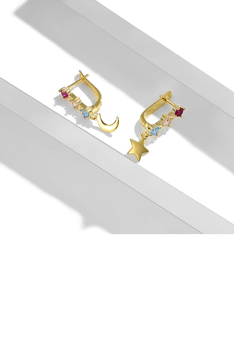 Fashion Simple Plated Gold Moon Star Earrings with Cubic Zirconia - Luxurious Look
