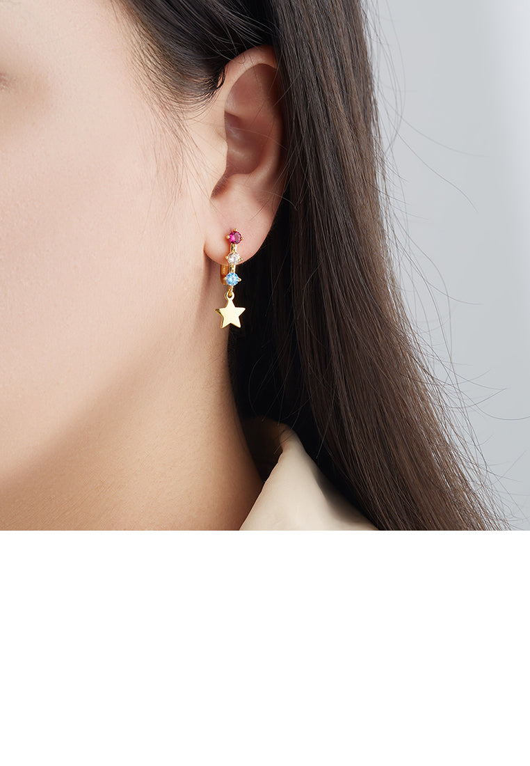 Fashion Simple Plated Gold Moon Star Earrings with Cubic Zirconia - Luxurious Look