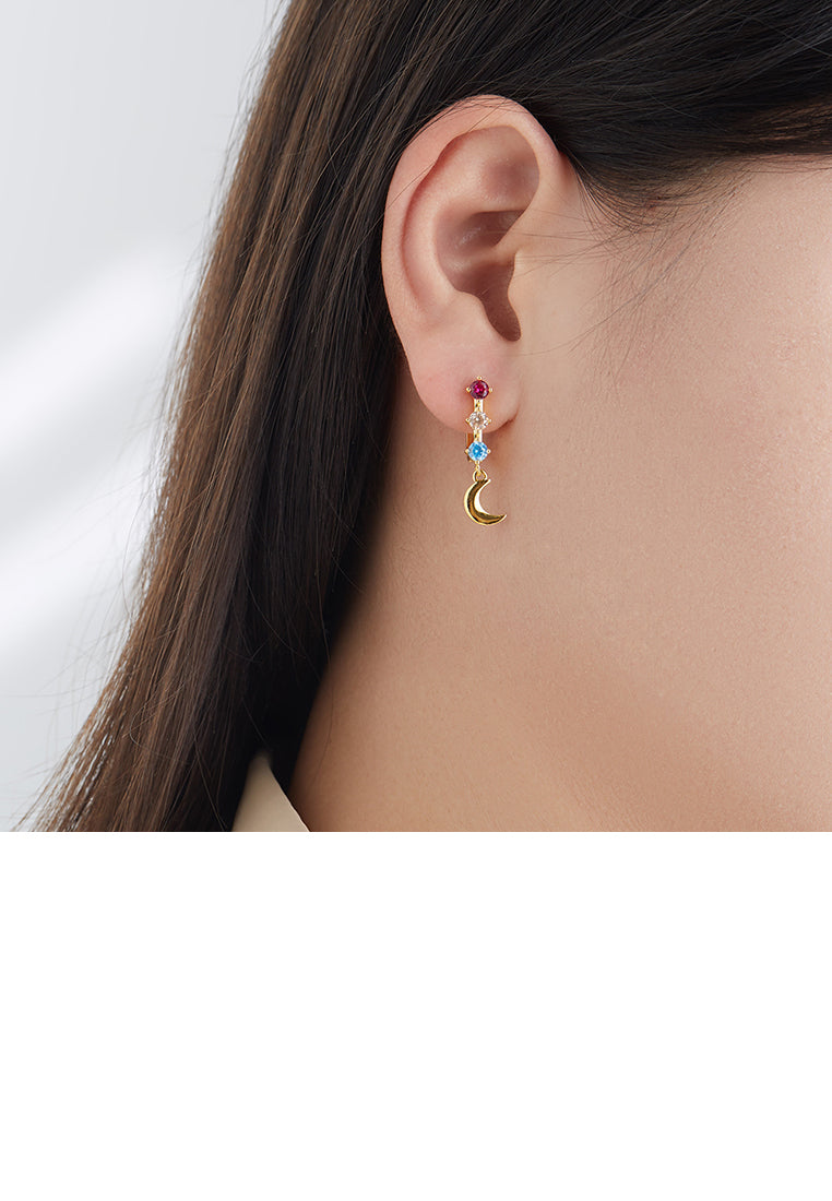 Fashion Simple Plated Gold Moon Star Earrings with Cubic Zirconia - Luxurious Look