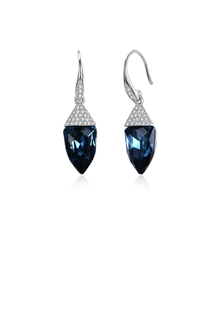 925 Sterling Silver Fashion Geometric Water Drop Shaped Blue Austrian Element Crystal Earrings
