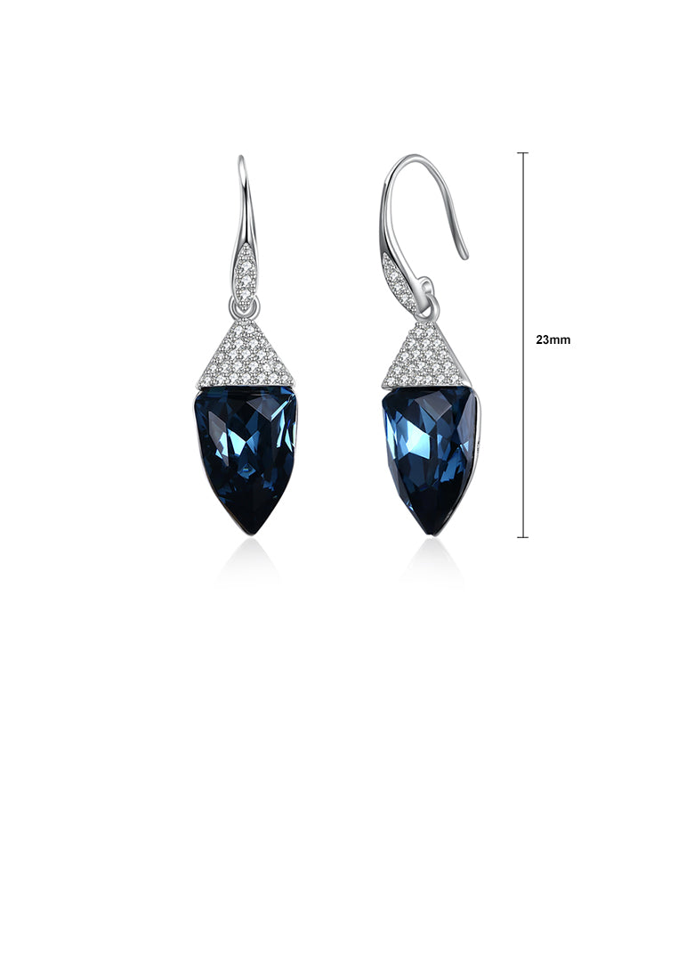 925 Sterling Silver Fashion Geometric Water Drop Shaped Blue Austrian Element Crystal Earrings