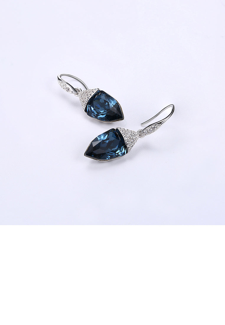 925 Sterling Silver Fashion Geometric Water Drop Shaped Blue Austrian Element Crystal Earrings