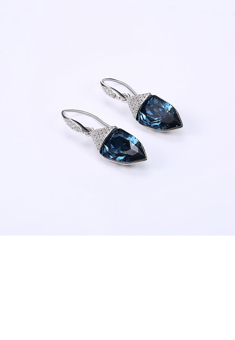 925 Sterling Silver Fashion Geometric Water Drop Shaped Blue Austrian Element Crystal Earrings