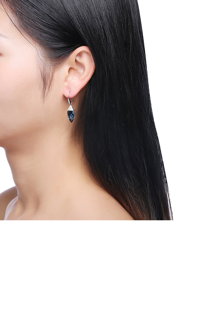 925 Sterling Silver Fashion Geometric Water Drop Shaped Blue Austrian Element Crystal Earrings