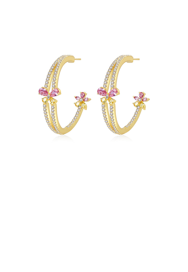 Simple and Fashion Plated Gold Geometric Semicircle Butterfly Earrings with Cubic Zirconia - Luxurious Look