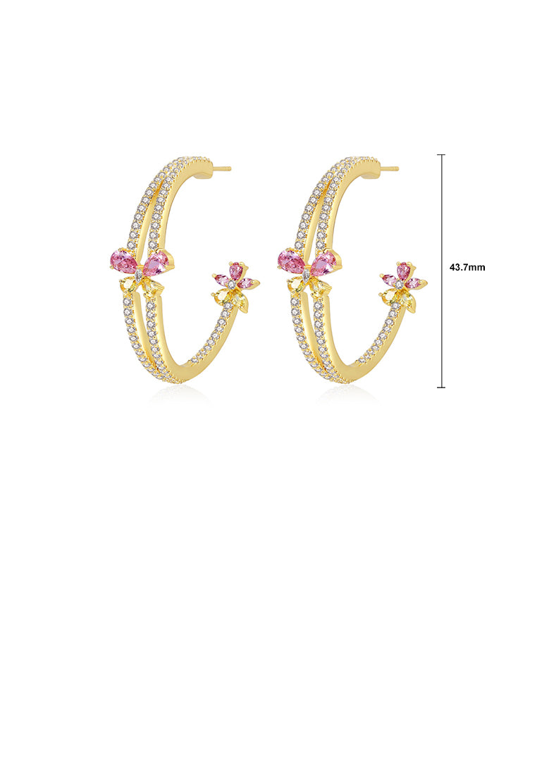 Simple and Fashion Plated Gold Geometric Semicircle Butterfly Earrings with Cubic Zirconia - Luxurious Look