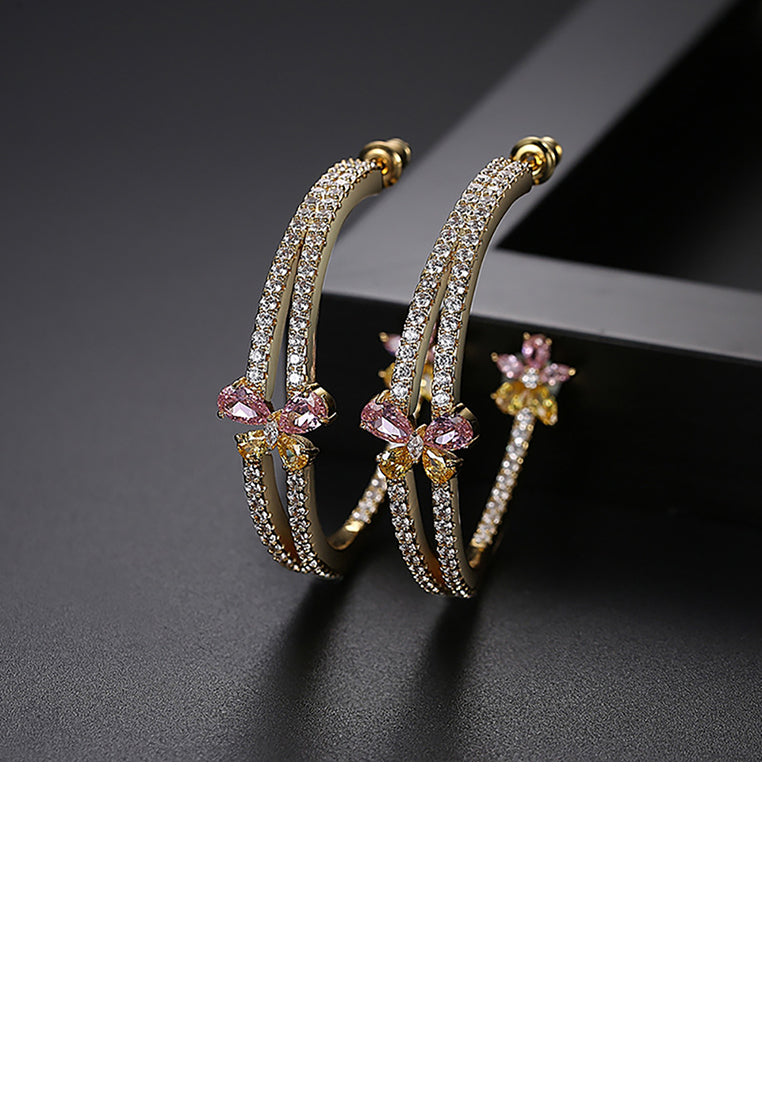 Simple and Fashion Plated Gold Geometric Semicircle Butterfly Earrings with Cubic Zirconia - Luxurious Look