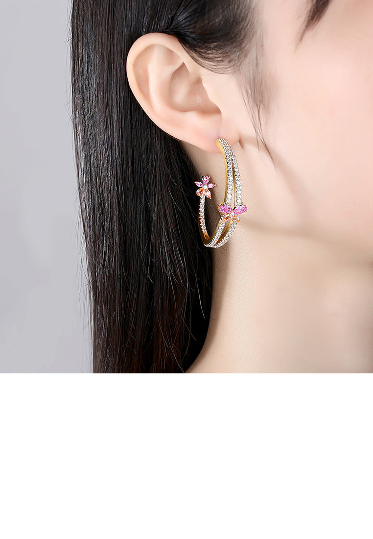 Simple and Fashion Plated Gold Geometric Semicircle Butterfly Earrings with Cubic Zirconia - Luxurious Look