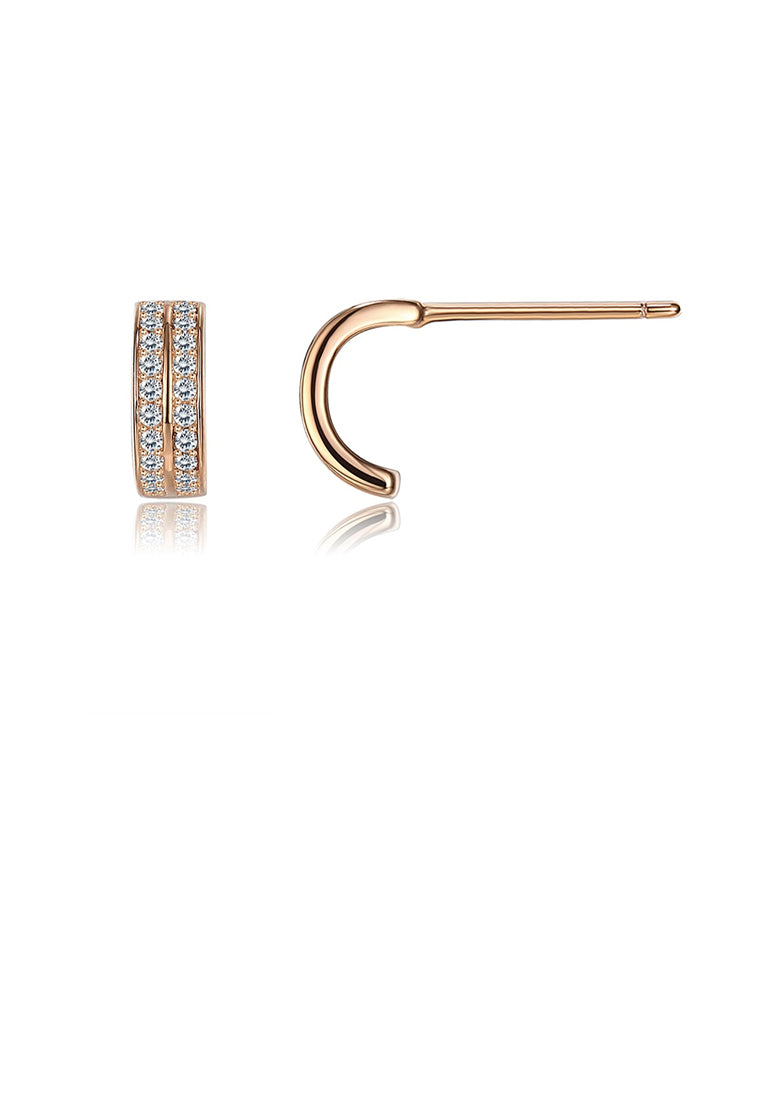 925 Sterling Silver Plated Rose Gold Simple Double Row Cubic Zircon Geometric Stud Earrings