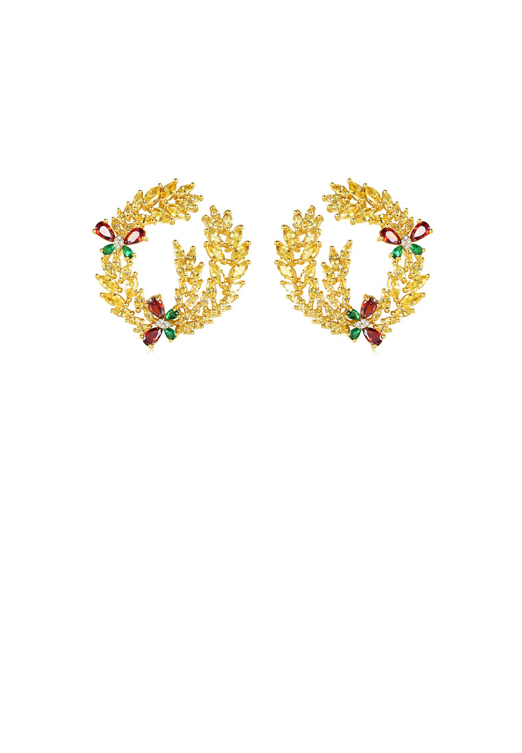 Fashion and Elegant Plated Gold Wheat Butterfly Earrings with Yellow Cubic Zirconia - Luxurious Look
