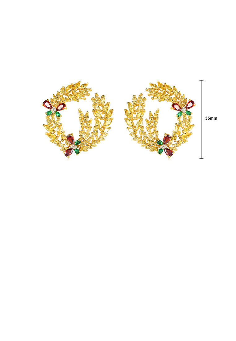Fashion and Elegant Plated Gold Wheat Butterfly Earrings with Yellow Cubic Zirconia - Luxurious Look