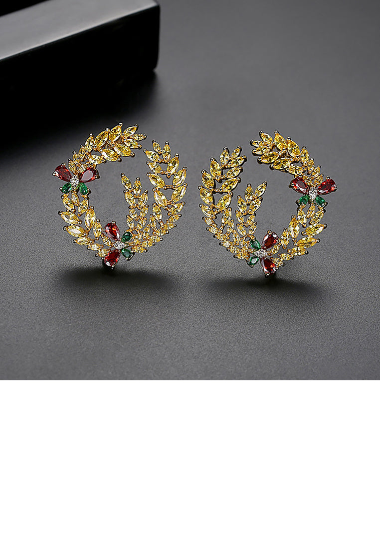 Fashion and Elegant Plated Gold Wheat Butterfly Earrings with Yellow Cubic Zirconia - Luxurious Look