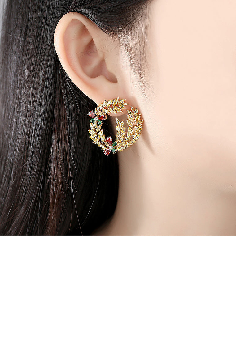 Fashion and Elegant Plated Gold Wheat Butterfly Earrings with Yellow Cubic Zirconia - Luxurious Look