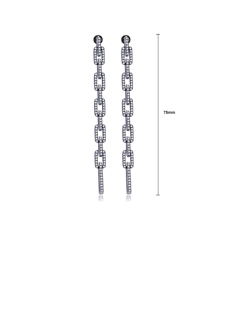 Fashion Simple Plated Black Geometric Tassel Cubic Zirconia Earrings - Luxurious Look