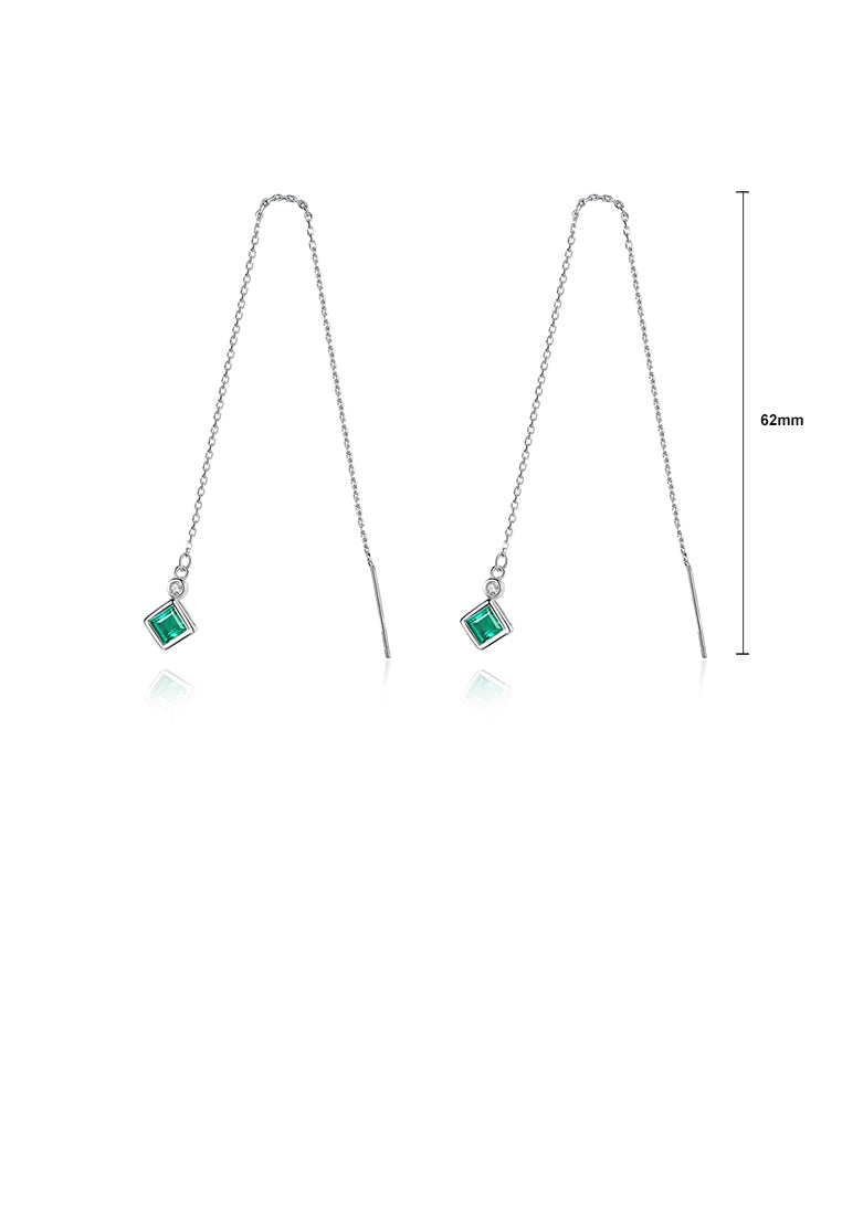 925 Sterling Silver Simple Fashion Geometric Diamond Tassel Earrings with Green Cubic Zirconia - Luxurious Look