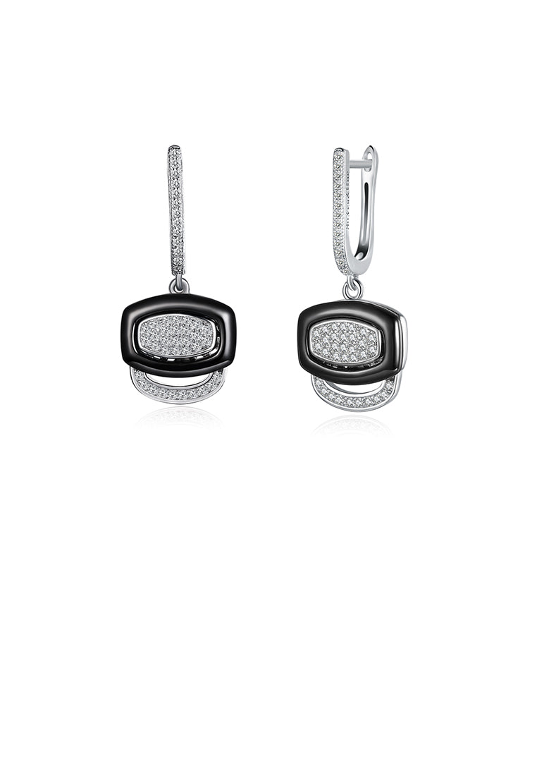 925 Sterling Silver Fashion Geometric Black Ceramic Cubic Zircon Earrings
