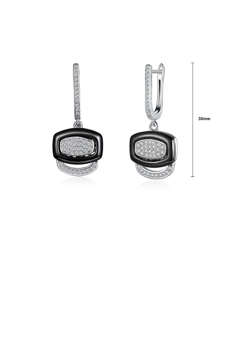 925 Sterling Silver Fashion Geometric Black Ceramic Cubic Zircon Earrings