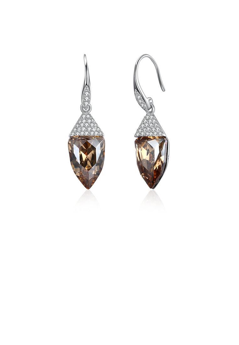 925 Sterling Silver Fashion Geometric Water Drop Shaped Golden Austrian Element Crystal Earrings