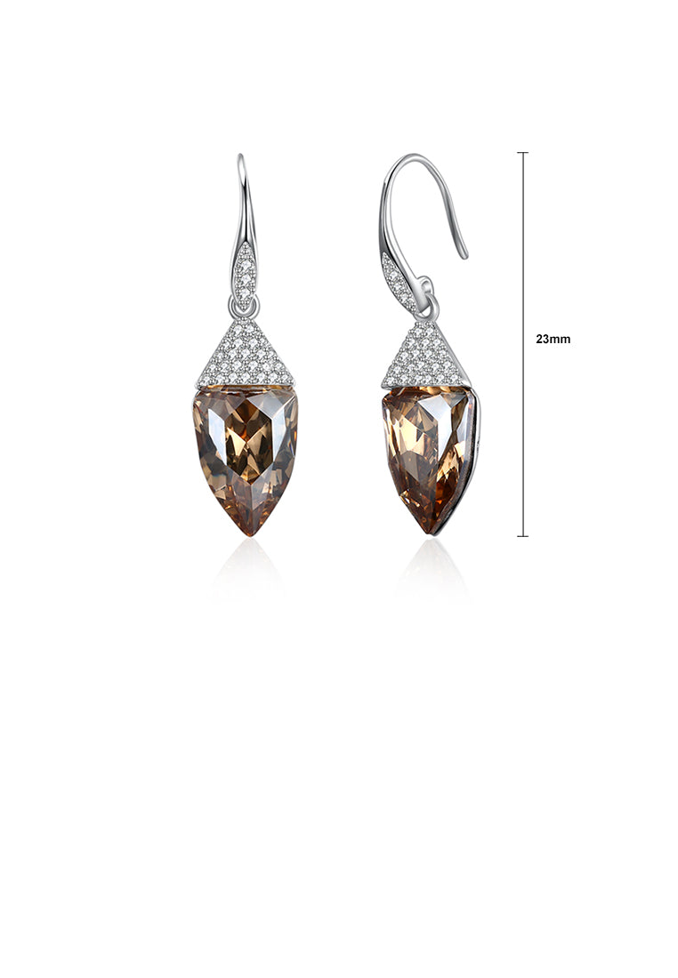 925 Sterling Silver Fashion Geometric Water Drop Shaped Golden Austrian Element Crystal Earrings