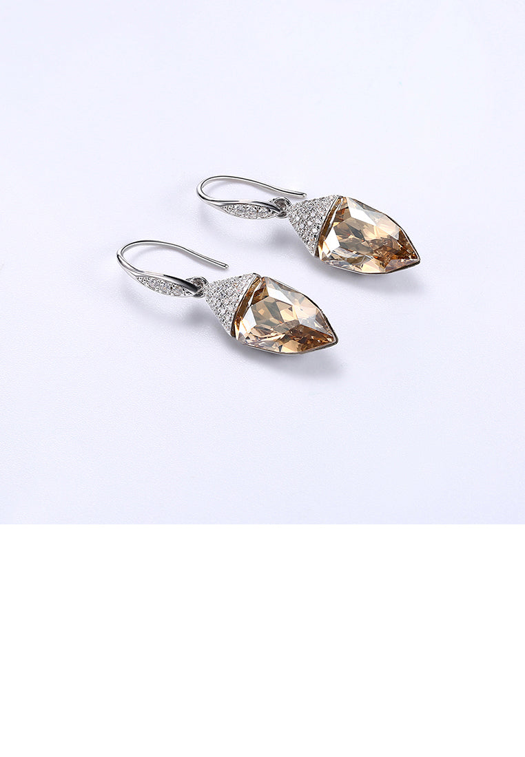 925 Sterling Silver Fashion Geometric Water Drop Shaped Golden Austrian Element Crystal Earrings