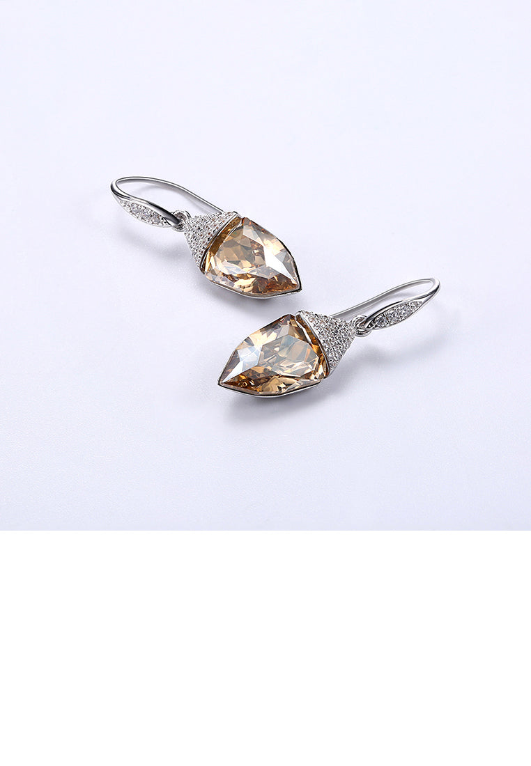 925 Sterling Silver Fashion Geometric Water Drop Shaped Golden Austrian Element Crystal Earrings