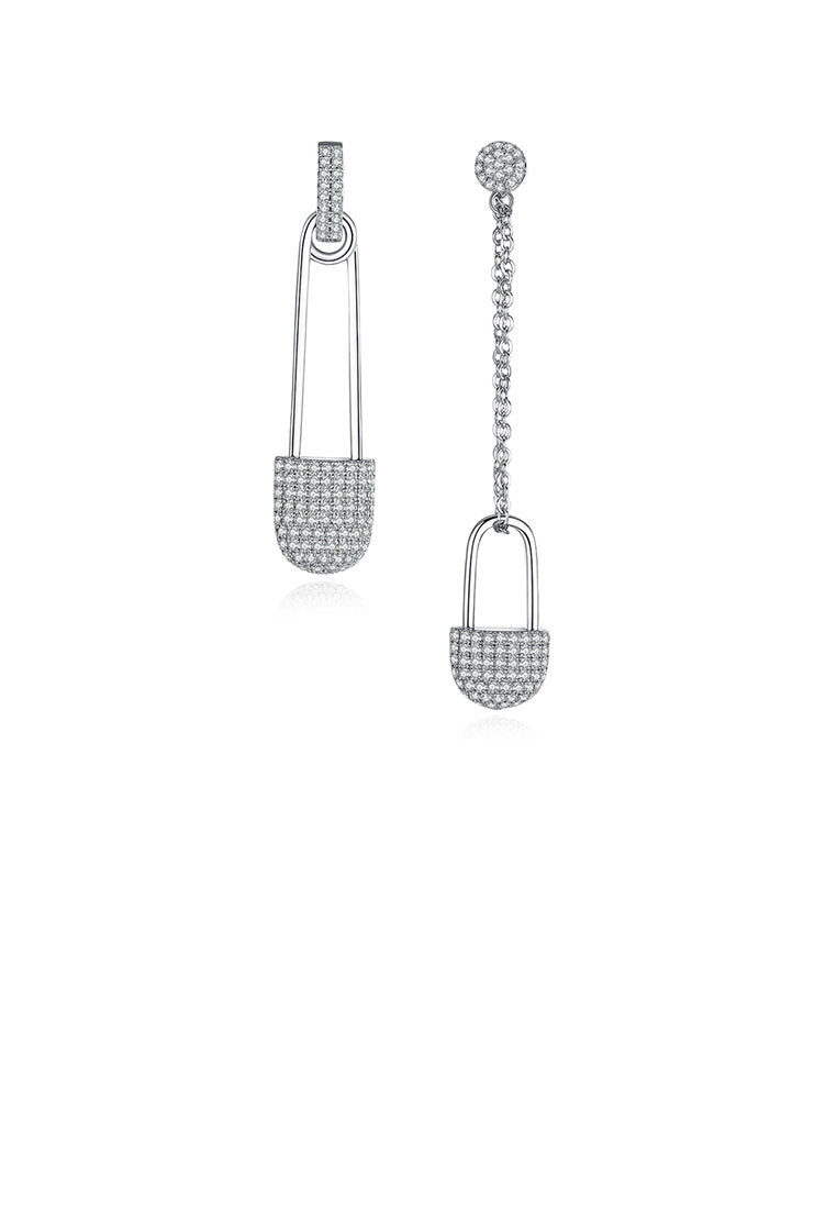 Simple Personality Lock Tassel Asymmetric Earrings with Cubic Zirconia - Luxurious Look