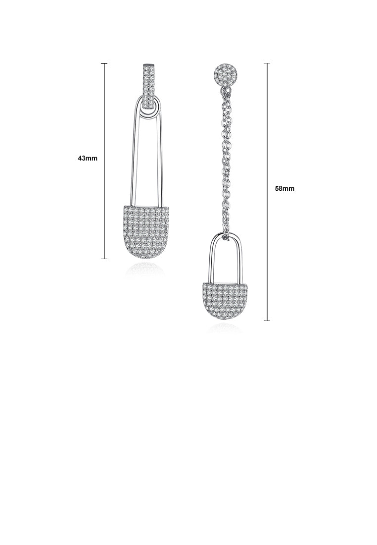 Simple Personality Lock Tassel Asymmetric Earrings with Cubic Zirconia - Luxurious Look