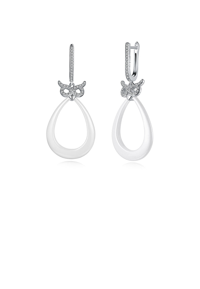 925 Sterling Silver Owl Drop Earrings with Austrian Element Crystal