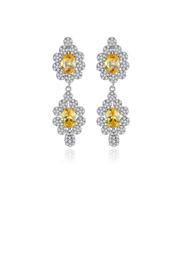 Elegant Bright Geometric Pattern Earrings with Yellow Cubic Zirconia - Luxurious Look