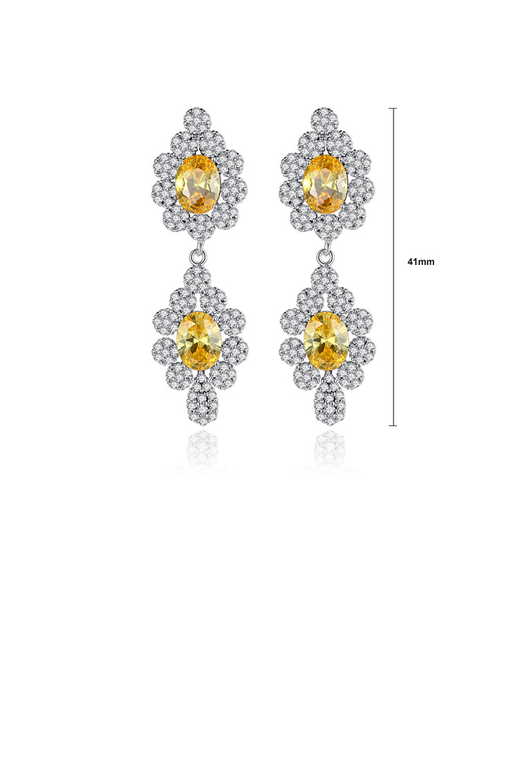 Elegant Bright Geometric Pattern Earrings with Yellow Cubic Zirconia - Luxurious Look