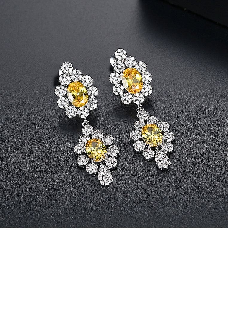 Elegant Bright Geometric Pattern Earrings with Yellow Cubic Zirconia - Luxurious Look