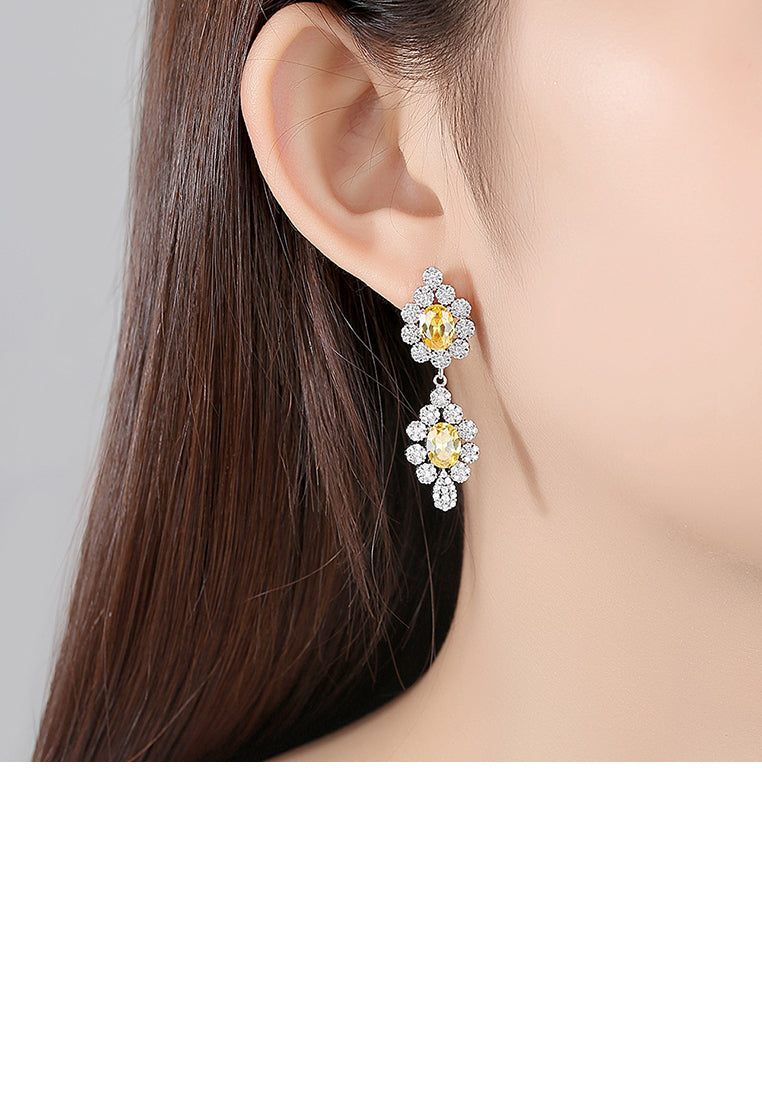 Elegant Bright Geometric Pattern Earrings with Yellow Cubic Zirconia - Luxurious Look