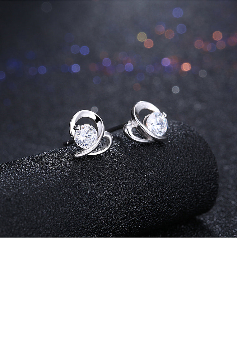 925 Sterling Silver Simple Mini Elegant Hollow Out Ear Studs and Earrings with Cubic Zircon